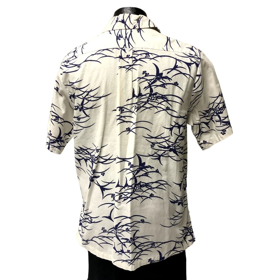 Camisa Polo HAWAIANA De Colección Años 70 Sidan Para Hombre Hawaii SMOCK Blanco Púrpura FLORAL L Foto 2 de 4