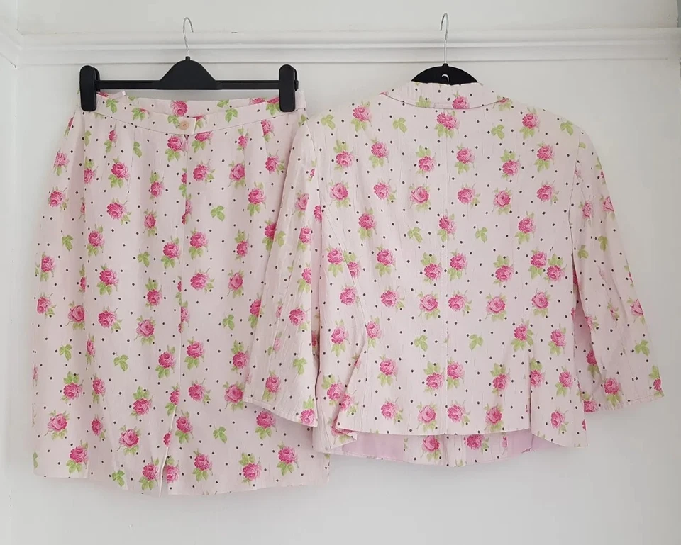 Impresionante Traje Falda ESCADA Rosa Rosa Mezcla Seda - Talla 40 UK 12 Foto 4 de 4