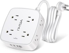6 Ft Surge Protector Power Strip - 8 Widely Outlets with 4 USB Ports, 3 Side Out
