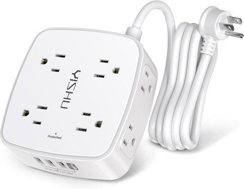 6 Ft Surge Protector Power Strip - 8 Widely Outlets with 4 USB Ports, 3 Side Out