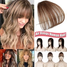 100 Remy Human Hair Extensions Clip In Bangs Fringe Hairpiece Neat Front Brown