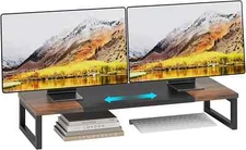 Expandable Dual Monitor Stand for Desk, Wood Monitor Riser Adjustable Length 19'