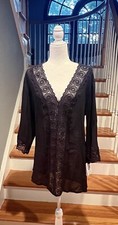 NEW Women  s La Blanca Swim Coverup Size S Roomy Fit Black V Neck Long Sleeve