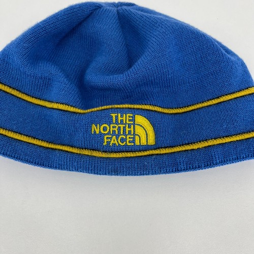 The North Face Beanie Adult One Size Blue Yellow Fleece Lined TNF Embroidered Lo - Picture 2 of 6