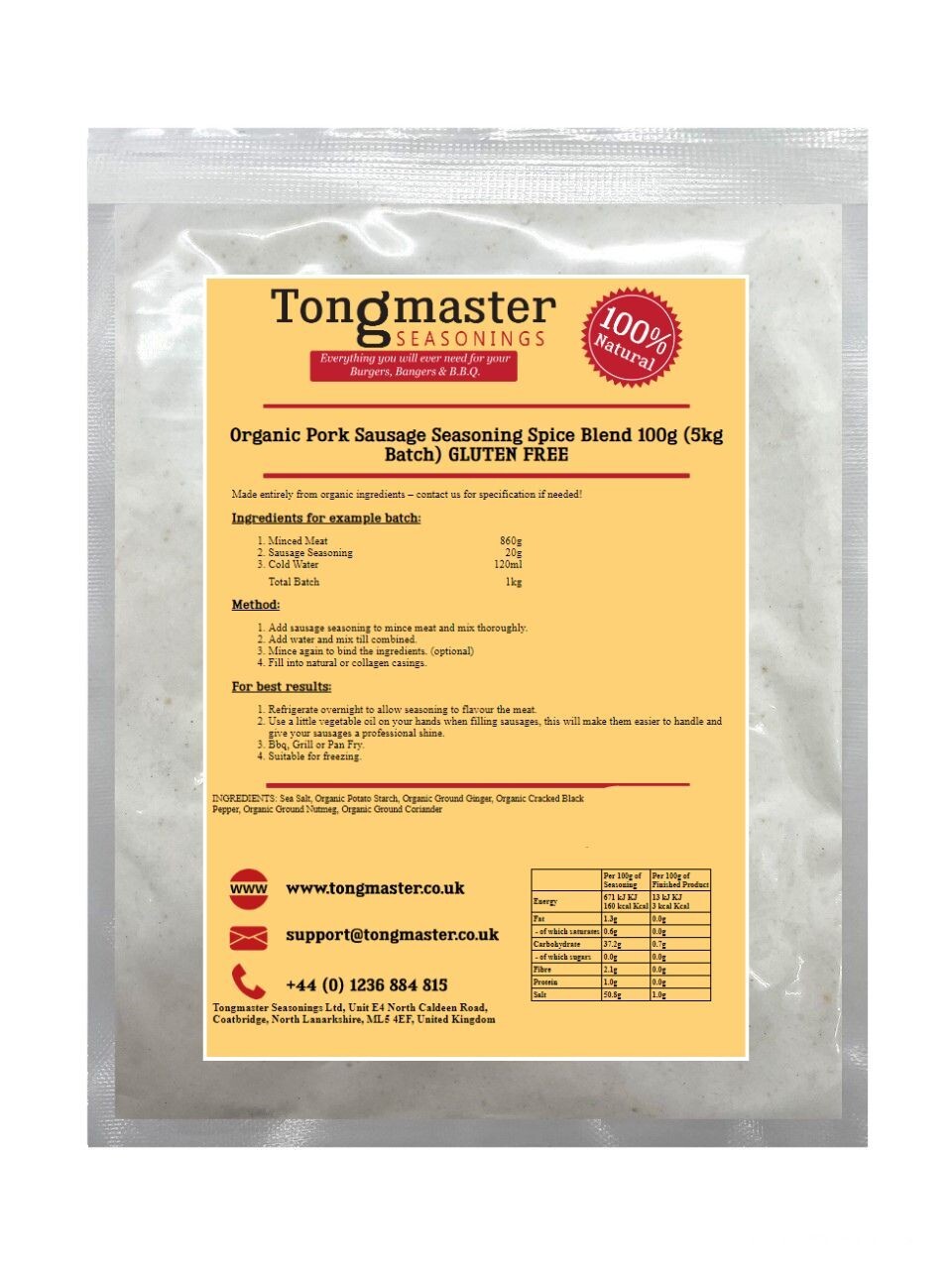 Organic Pork Sausage Seasoning 100g - Gluten Free (5kg Batch)