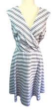 NEW Size 6 Lauren Ralph Lauren Blue White Wrap Style Striped Dress MSRP $155