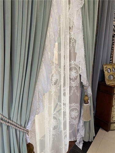 French princess wind green thick velvet cloth blackout curtain tulle drape C1883 - Picture 8 of 11