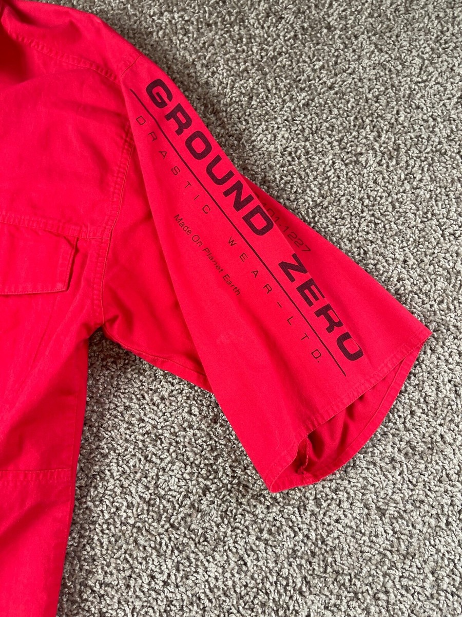Ground Zero Mens Button Front Shirt Spellout Red Medium M Vintage
