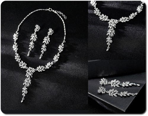 Set Ohrringe Halskette Kette XL Ohrstecker 75 mm Collier Strass Braut Silber/Kla