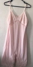 Vintage 60s Pink Split Front Dress Slip Silky Nylon Lace Detail Adj Straps S/M