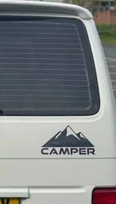 Set Of 2 Mountain Decal Stickers - Gloss Black - 220x60mm For Car, Van, Camper, Boat Windows