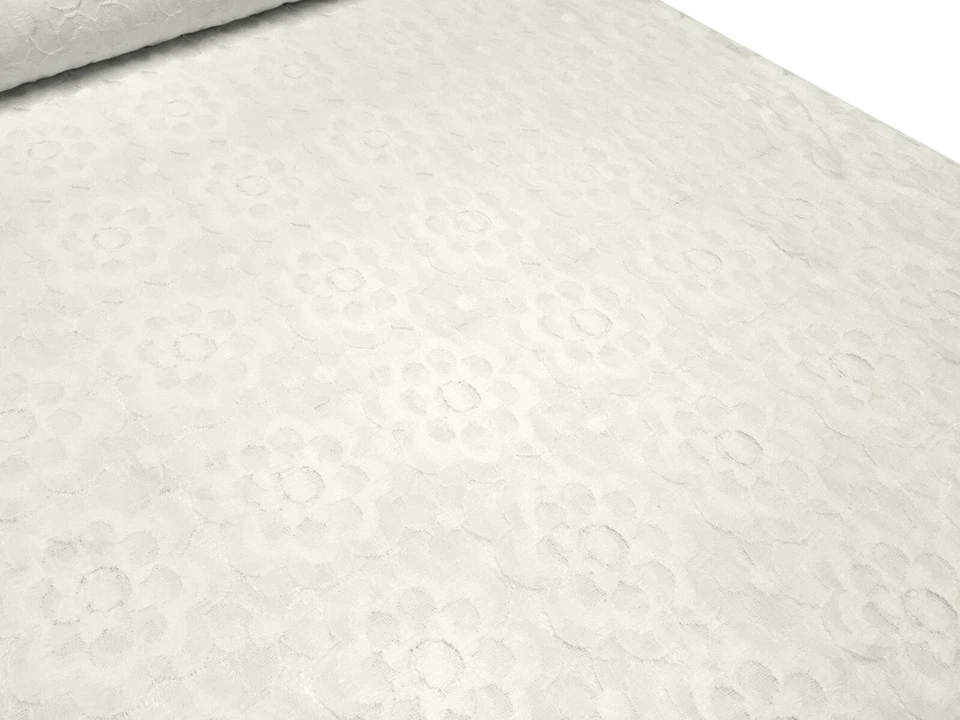 Tessuto pizzo tessuto pizzo con motivo floreale bianco crema tessuto per abit... - Immagine 2 di 4