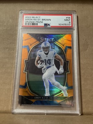PSA 9 2022 AMON-RA ST BROWN PANINI SELECT #58 ORANGE #D/49 SP