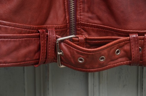 BLK DNM Red Leather Biker Jacket Size S - Picture 4 of 17