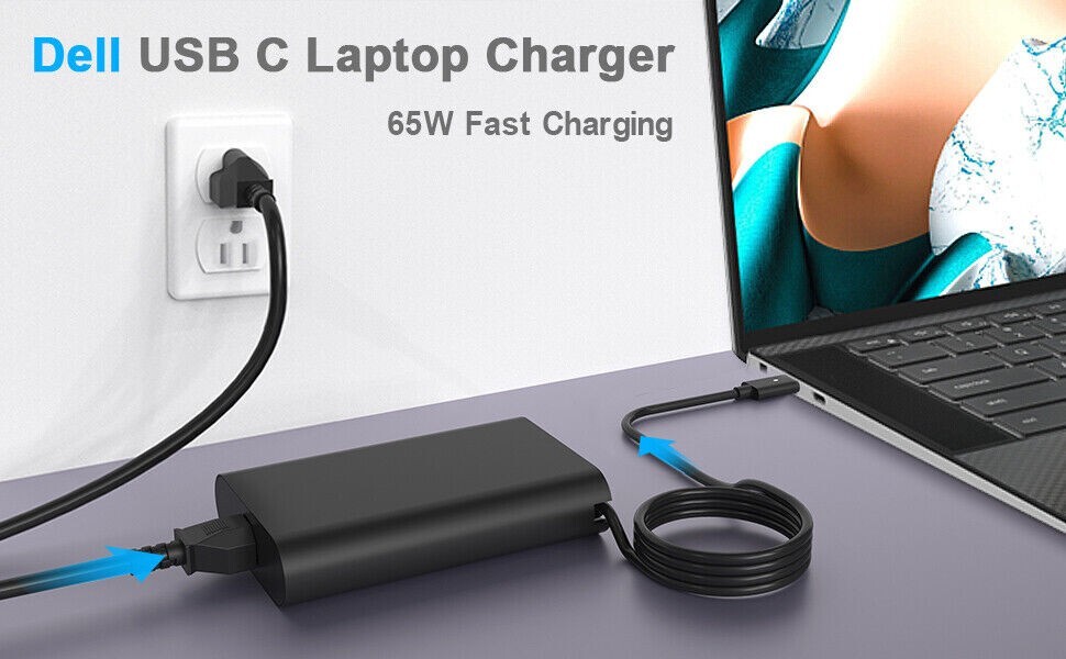Dell 65W Watt USB-C Type C Laptop Charger AC Power Adapter HA65NM190, DA65NM190