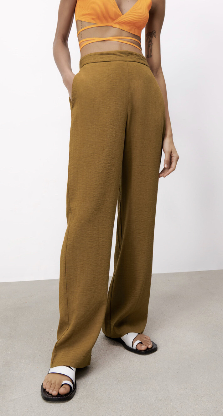 Zara High Waist Elastic Flowy Ottoman Ocher Ottoman - Size M