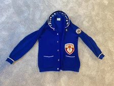 VINTAGE 1960s Spokane Curling Wool Sweater with Patches and Pins Bonspiel