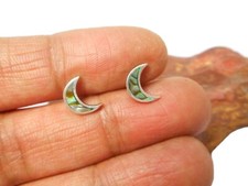 Crescent Moon  Abalone  Sterling  Silver 925 Gemstone Stud Earrings
