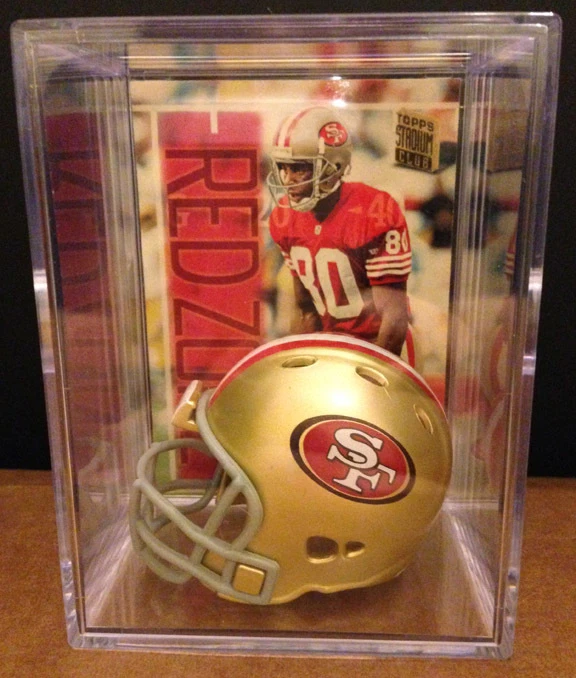 Mini casco de fútbol americano Shadowbox Montana, Rice, joven para jugadores de los 49ers de San Francisco Foto 2 de 4