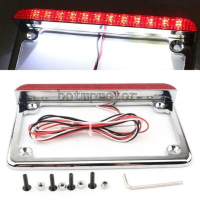 Universal Chrome Motorcycle License Plate Frame LED Brake Running Tail  Light