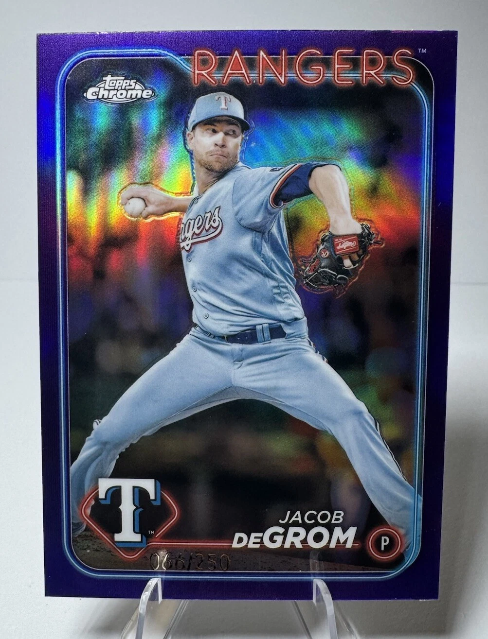 2024 Jacob DeGrom Topps Chrome Logofractor Purple Refractor /250 Rangers #228