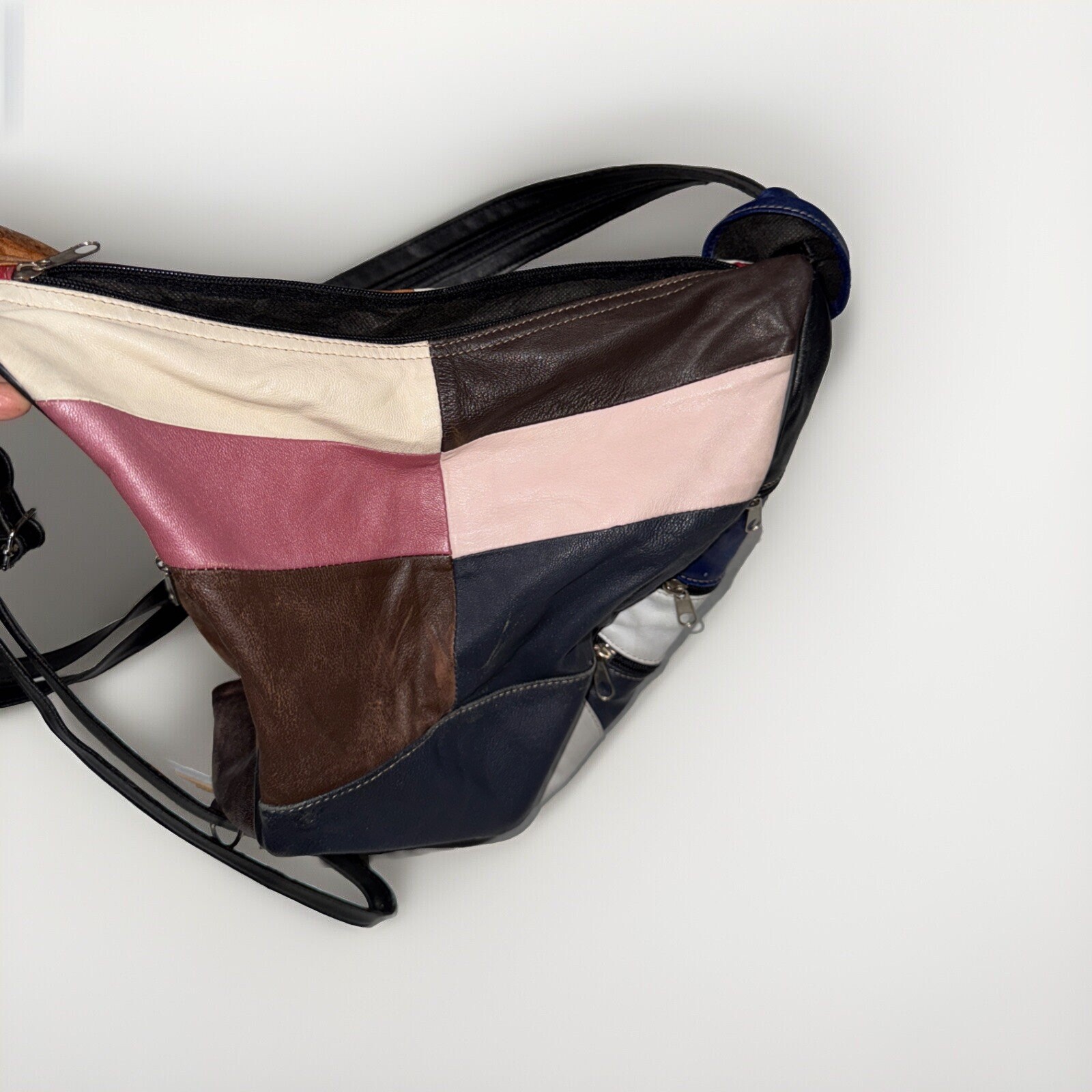 Boho  Leather Backpack Soft Patchwork Lamb Tear S… - image 13