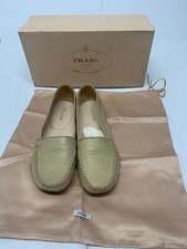 Prada Flats Loafer Slip On Cream 38.5 Women's