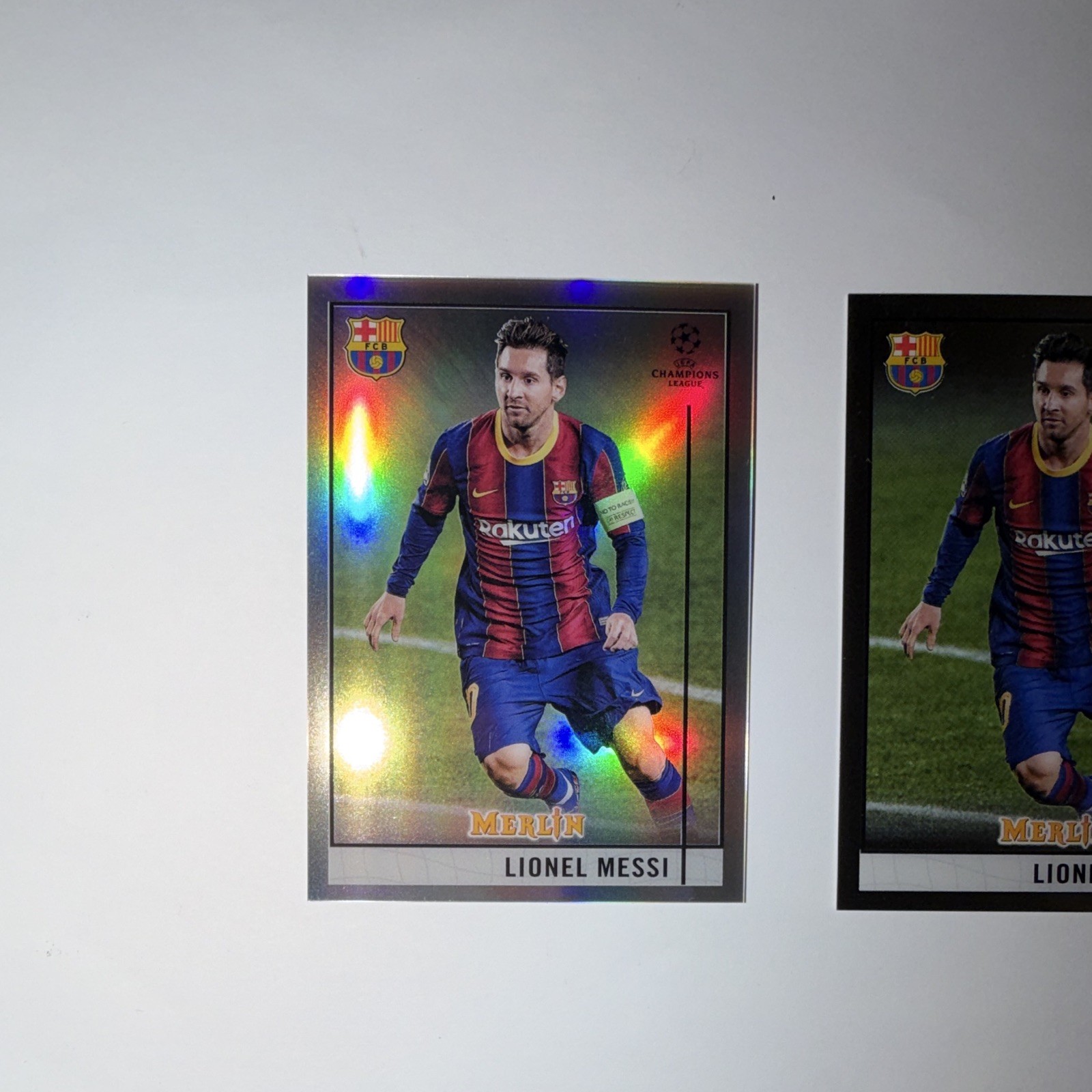 Topps UCL 2020-21 2-card lot Lionel Messi Barcelona Merlin DYK Refractor #1 view 2