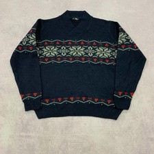 Vintage abstract knitted jumper Patterned Grandad knit sweater Men's L