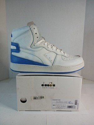 diadora Mi Basket High Used 'White Blue' Basketball Shoes Sneakers Mens 8.5 US