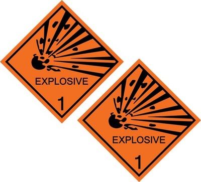 2x Explosive Warning Logo Die Cut Laminated Vinyl Decal Sticker | Choose Sizes