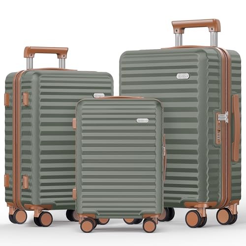  Luggage Sets 3 Piece Hardside Expandable Suitcase with 20in/24in/28in Green
