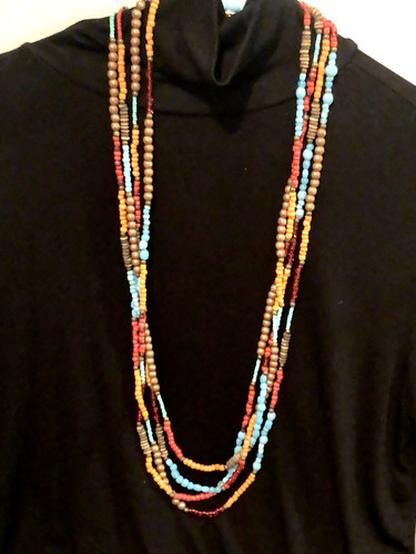 Multi-Colored BOHO Bead Statement Necklace-- 32 inches Long