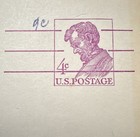 1962 United States 4-cent Abraham Lincoln pre-stamped postal card •Scott Catalog — photo 2