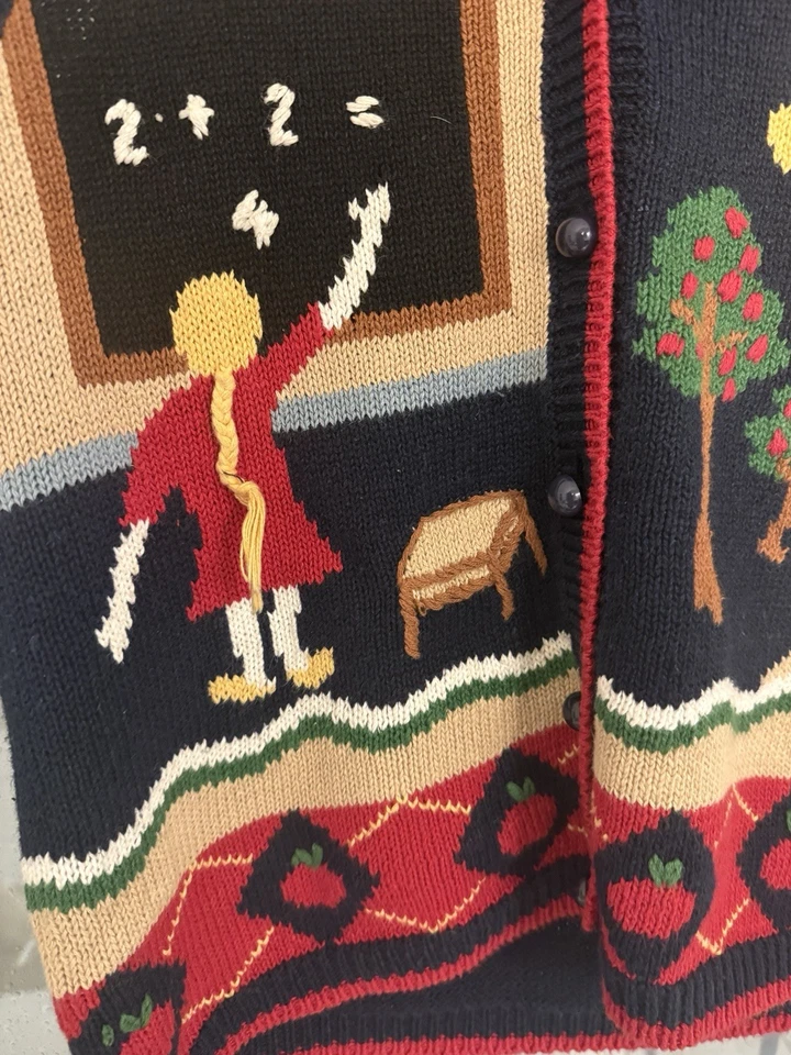 Chaleco Suéter Vintage Años 90 Cottage Core Apple Sm Profesor Americana Capacidad Foto 3 de 4