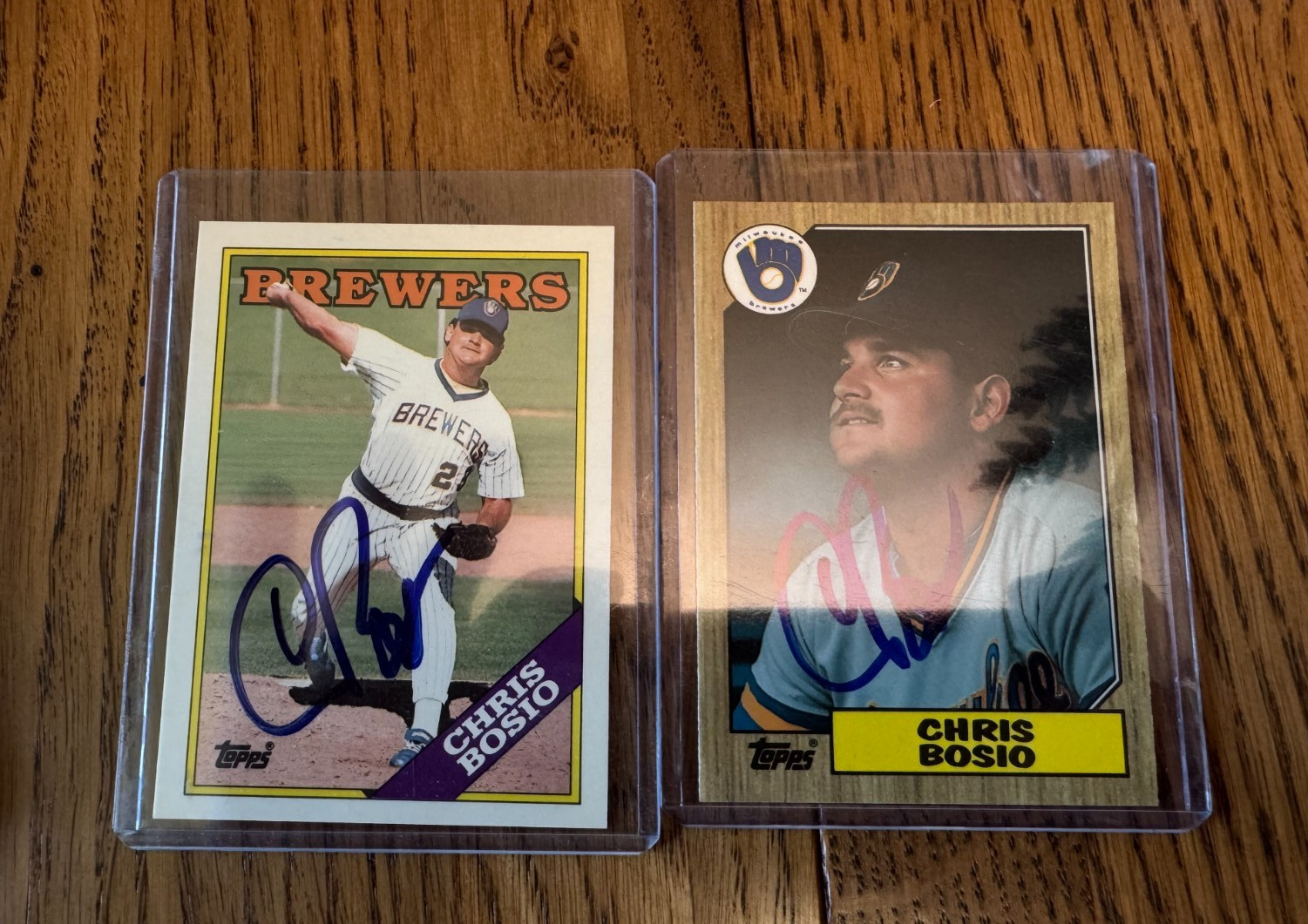 1987 Topps Chris Bosio RC autograph (auto) and 1988 Topps