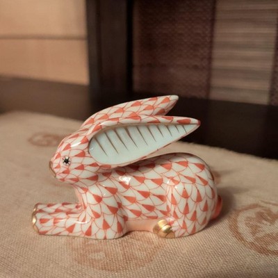 Herend Red Rabbit Figurine Fishnet Pattern Chinese Zodiac Hungary Used From JP--
