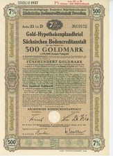 Złoty hipoteczny list zastawny 500 Goldmark Sächsische Bodencreditanstalt Dresden1931