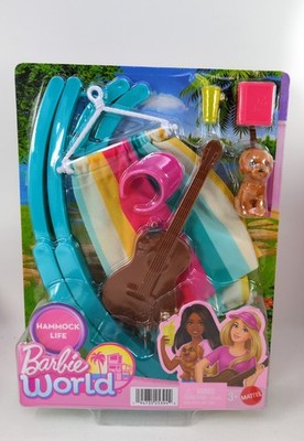 Barbie World Hammock Life Set with Swinging Hammock Guitar Dog Visor Book HYR11