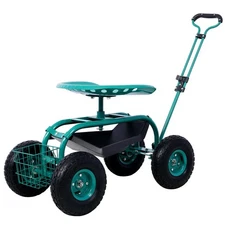 Rolling Garden Scooter Garden Cart Seat with Wheels and Tool Tray 360Swivel Seat
