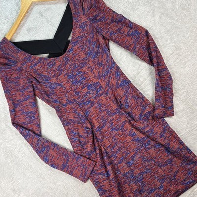 BCBGeneration Women's Bodycon Mini Dress Red Blue Abstract Open Back Sz Small