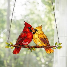 Personalized Cardinal Couple Suncatcher, 2D Flat Bird Lover Couple Suncatcher
