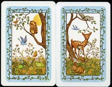BEAUTIFUL FAWN AND OWL IN TREE   SWAP CARD PAIR BRAND NEW