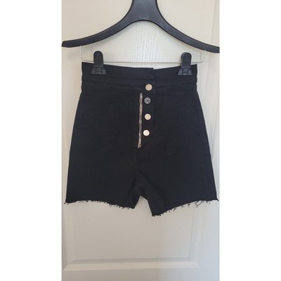 RtA Black High Waist Raw Hem Black Cotton Denim Shorts