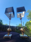 Pair WILDWOOD HERITAGE 34 Opus Buffet Metal Table Lamps Crystal Base Silk Shades — photo 9