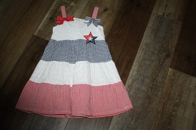 BLUEBERI BOULEVARD GIRLS DRESS WHITE W/BLUE/WHITE/RED/WHITE GINGHAM CHECK - 6