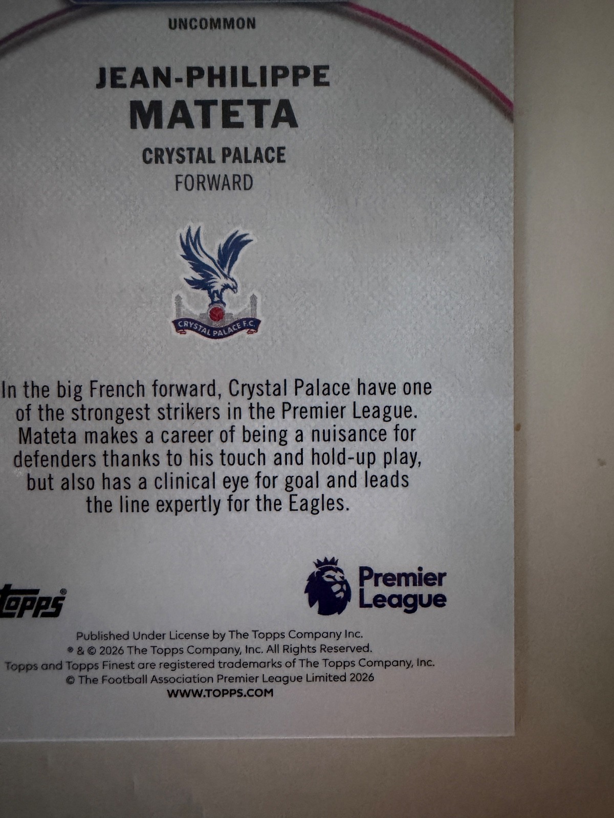 2026 Topps Finest EPL Jean-Philippe Mateta 1/1 Superfractor NM/Mint  view 10