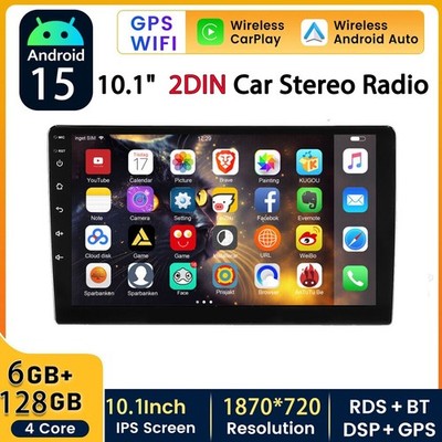 10'' 6+128GB Double 2 DIN Car Stereo Radio 8-Core Apple CarPlay Android 15 GPS BT