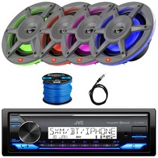 BayBoat: JVC Marine Receiver, 4x 6.5" 300W 2-Way RGB LED Speakers, Antenna, Wire