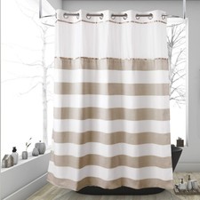 71  W x79  H Stripe Fabric Hook Shower Curtain with Polyester Magnet Snap-in